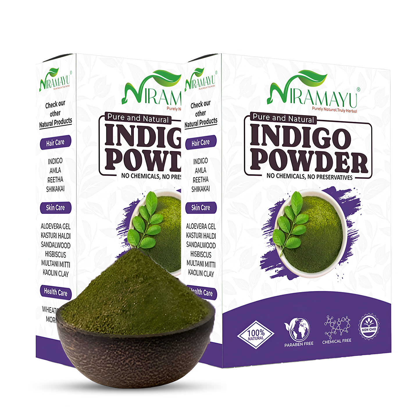 Niramayu Indigo Powder for black Hair | Grey Coverage Formula Plant-Based Safe and Chemical-Free Hair Care | For Men and Women Smooth, Glossy and Healthy Hair Solution