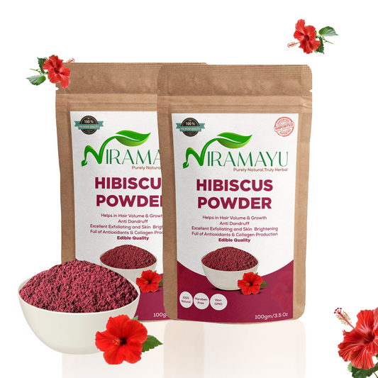 NIRAMAYU Hibiscus Powder for Hair Growth and Skin Care | Natural Gudhal Flower for Hair Pack, Face Pack and Herbal Tea | No Preservatives Dried