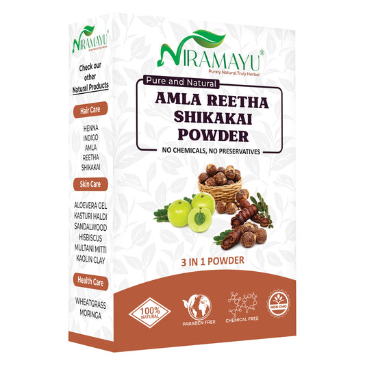 Niramayu Amla Reetha Shikakai Powder for hair 200 gm | 3 in 1 Herbal Care
