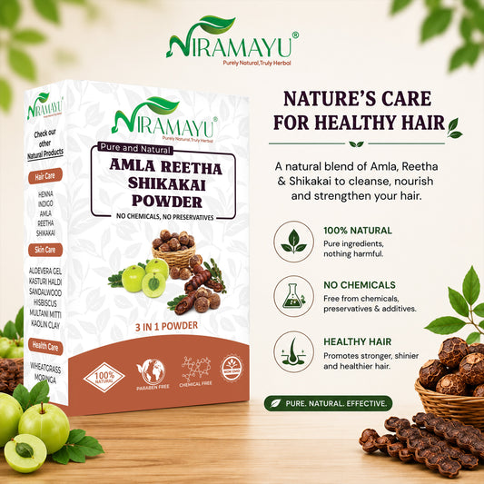 Niramayu Amla Reetha Shikakai Powder for hair 200 gm | 3 in 1 Herbal Care