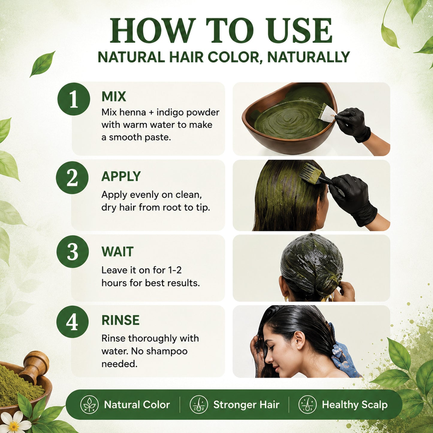 Niramayu Henna and Indigo Powder Combo for Black Hair 200g | Natural Herbal Chemical Free Plant-Based Hair Colour | Black Hair Dye Powder | 100g Each (Pack of 2)
