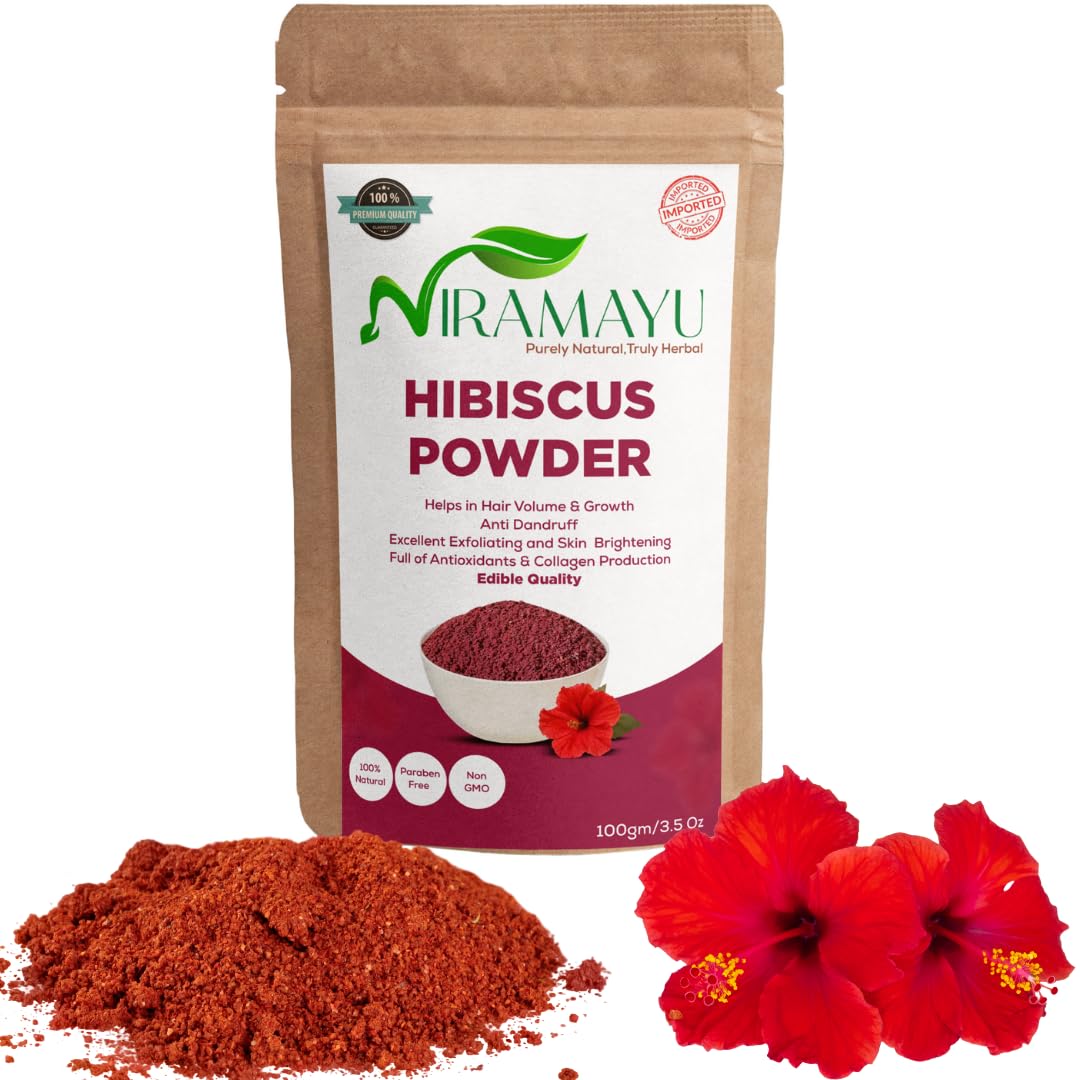 NIRAMAYU Hibiscus Powder for Hair Growth and Skin Care | Natural Gudhal Flower for Hair Pack, Face Pack and Herbal Tea | No Preservatives Dried