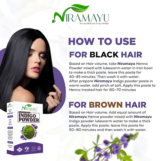 Niramayu Indigo Powder for black Hair 200Gm | Grey Coverage Formula Plant-Based Safe and Chemical-Free Hair Care | For Men and Women Smooth, Glossy and Healthy Hair Solution