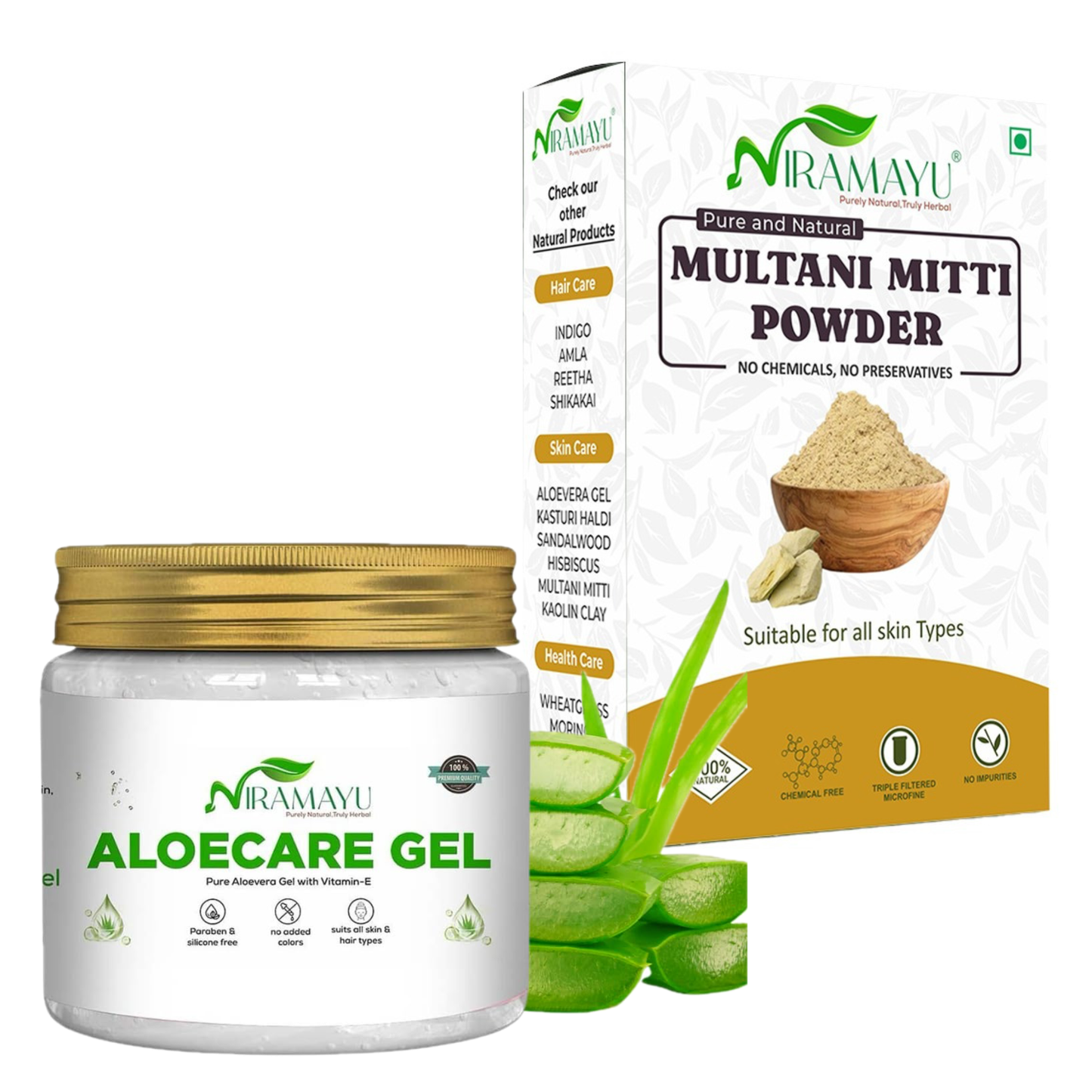 Multani Mitti 200g and Aloe Vera Gel 300g Skin Care Combo