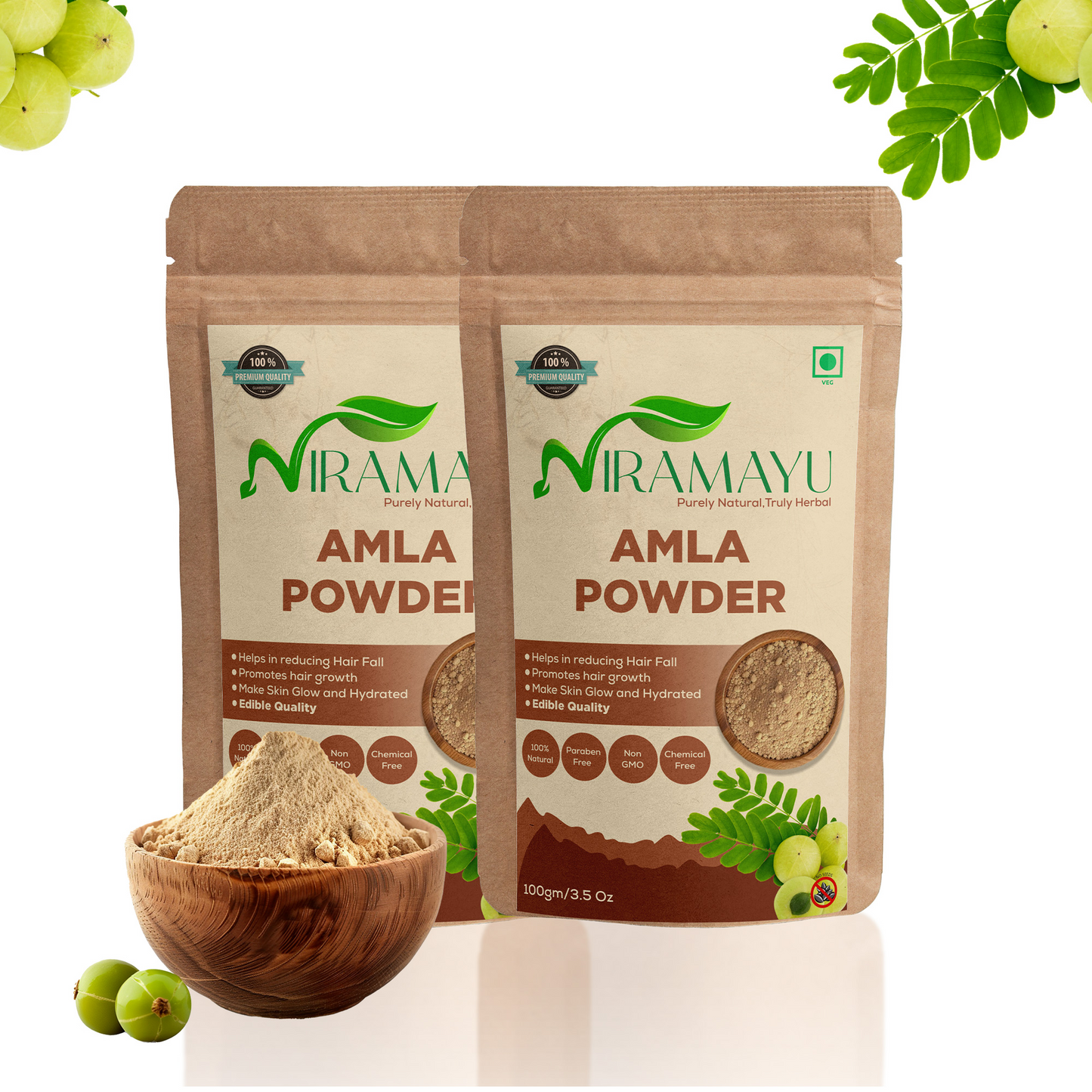NIRAMAYU Amla Powder for Hair Growth and Skin Care | Natural Indian Gooseberry Herbal Powder | Chemical Free Hair Pack for Stronger Hair, Scalp Care and DIY Beauty Treatments