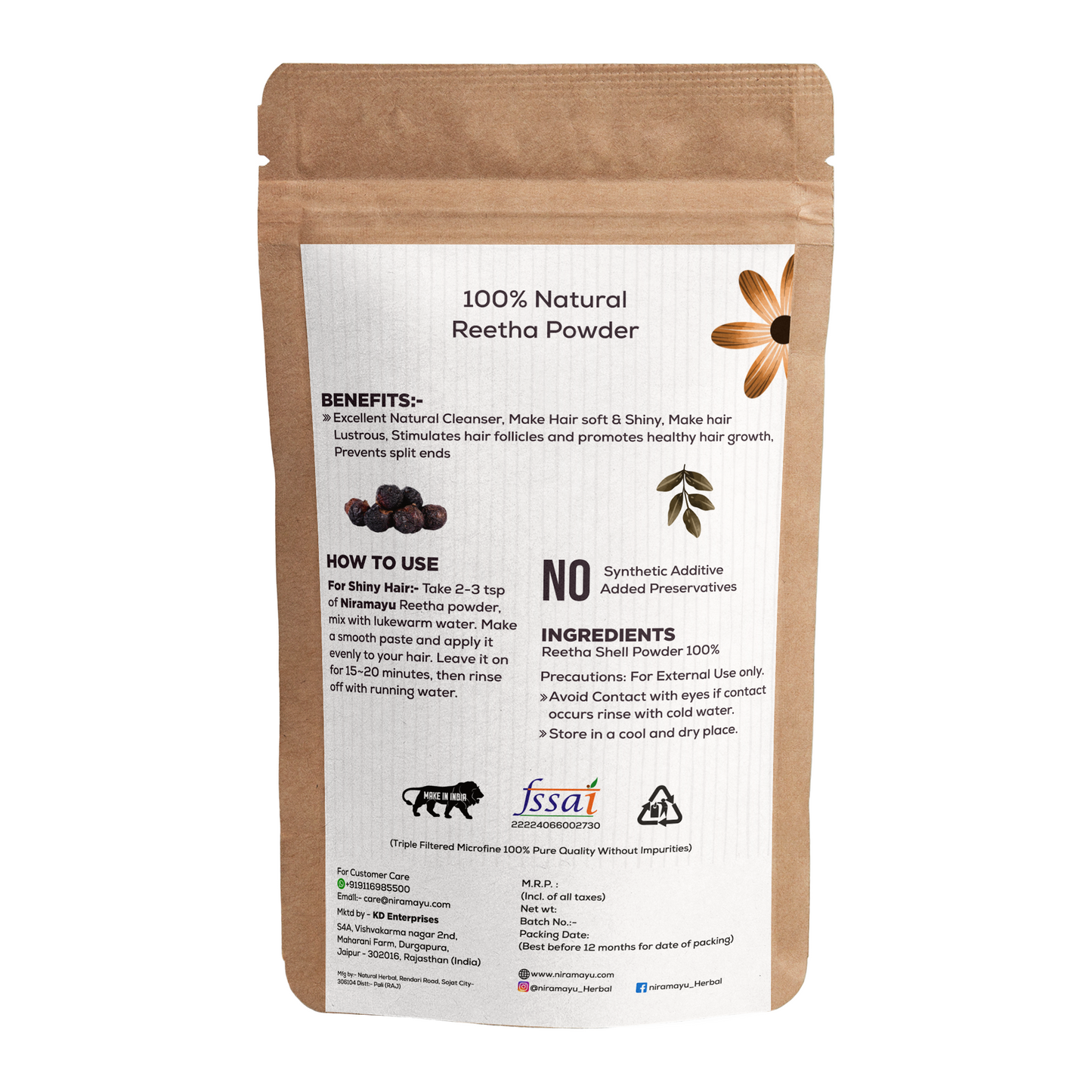 NIRAMAYU Reetha Powder for Hair Care | Paraben Free Natural Soapnut Aritha Powder Hair Cleanser | Chemical Free Herbal Hair Wash for Scalp Cleansing, Hair Shine and DIY Hair Masks