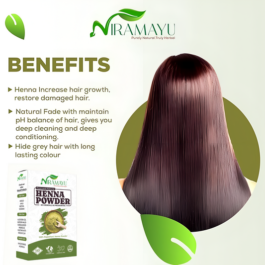 Niramayu Henna/Mehndi Powder for Hair 200g | Enriched with Herbals for Hair Colour & Conditioning, Grey Coverage, Shine and Scalp Care | Chemical-Free Plant-Based | Rajasthani Sojat Henna