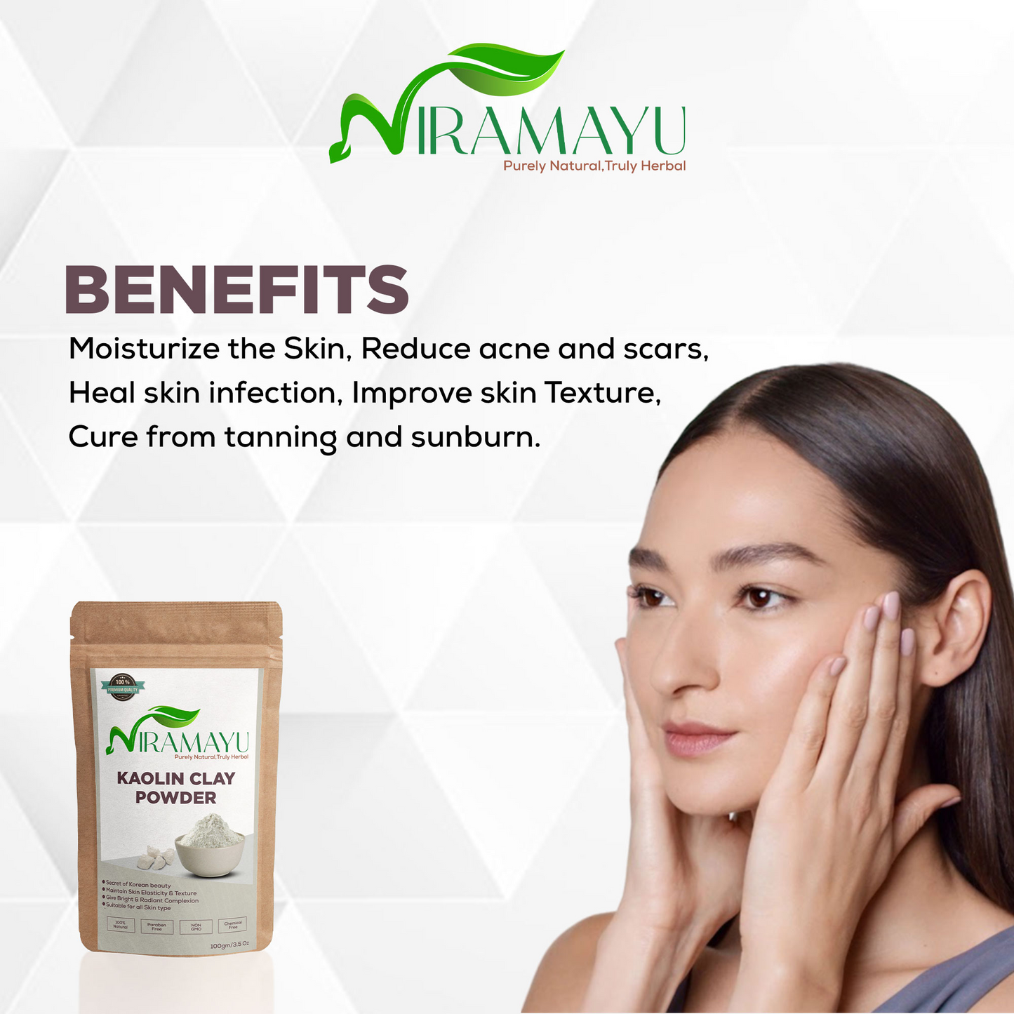 NIRAMAYU Kaolin Clay Powder for Face Pack | Natural White Clay Powder for Facial Mask and Scrub | Chemical Free Skin Cleansing Powder for Bright Looking Skin, Tan Care and Gentle Exfoliation