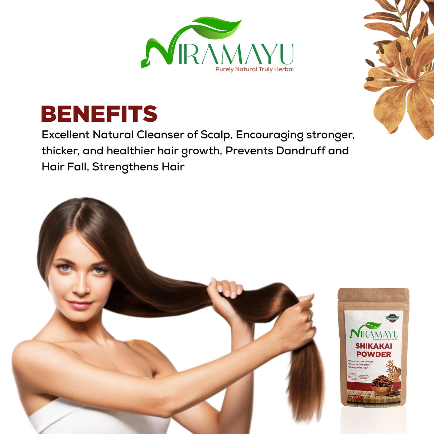NIRAMAYU Shikakai Powder for Hair Growth | Natural Ayurvedic Herbal Hair Cleanser | Chemical Free Hair Care Powder for Soft, Shiny, Frizz Control and Scalp Cleansing