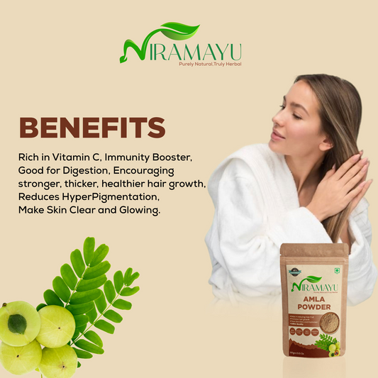 NIRAMAYU Amla Powder for Hair Growth and Skin Care | Natural Indian Gooseberry Herbal Powder | Chemical Free Hair Pack for Stronger Hair, Scalp Care and DIY Beauty Treatments