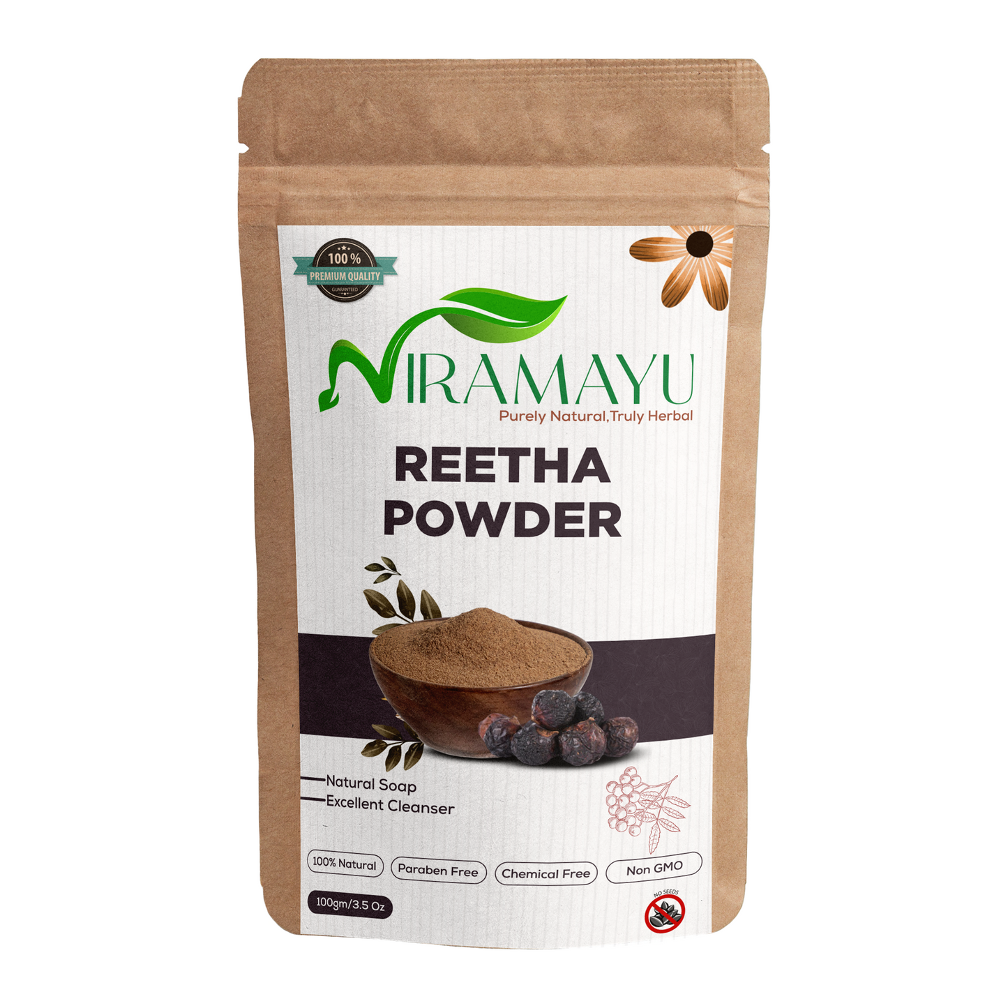 NIRAMAYU Reetha Powder for Hair Care | Paraben Free Natural Soapnut Aritha Powder Hair Cleanser | Chemical Free Herbal Hair Wash for Scalp Cleansing, Hair Shine and DIY Hair Masks