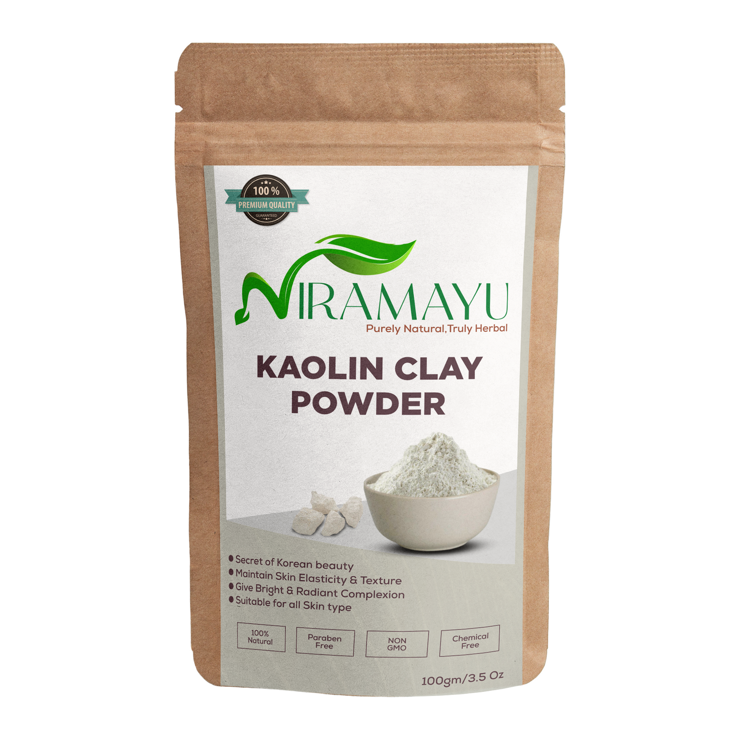 NIRAMAYU Kaolin Clay Powder for Face Pack | Natural White Clay Powder for Facial Mask and Scrub | Chemical Free Skin Cleansing Powder for Bright Looking Skin, Tan Care and Gentle Exfoliation