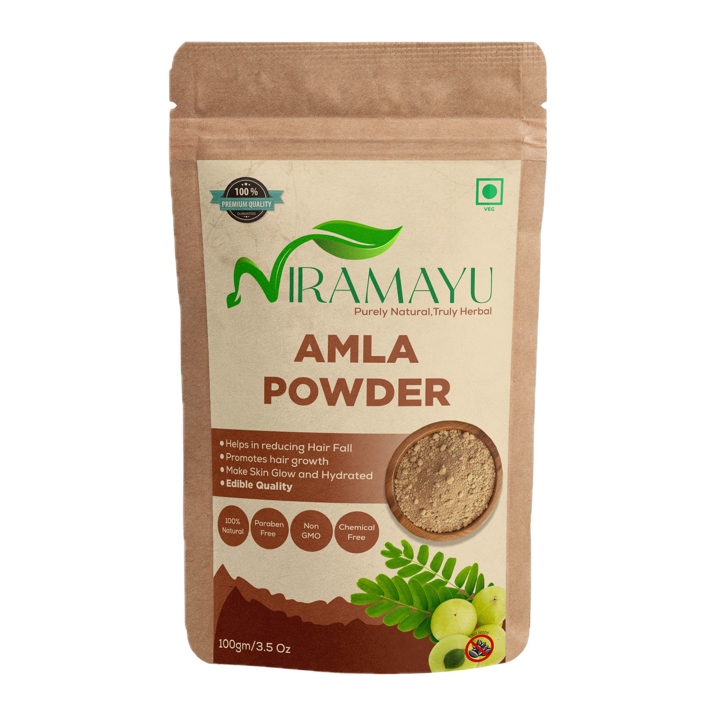 NIRAMAYU Amla Powder for Hair Growth and Skin Care | Natural Indian Gooseberry Herbal Powder | Chemical Free Hair Pack for Stronger Hair, Scalp Care and DIY Beauty Treatments