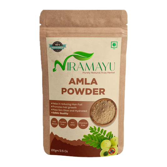 NIRAMAYU Amla Powder for Hair Growth and Skin Care | Natural Indian Gooseberry Herbal Powder | Chemical Free Hair Pack for Stronger Hair, Scalp Care and DIY Beauty Treatments