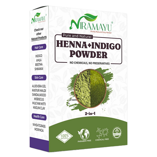 Niramayu Henna and Indigo Powder Combo for Black Hair 200g | Natural Herbal Chemical Free Plant-Based Hair Colour | Black Hair Dye Powder | 100g Each (Pack of 2)