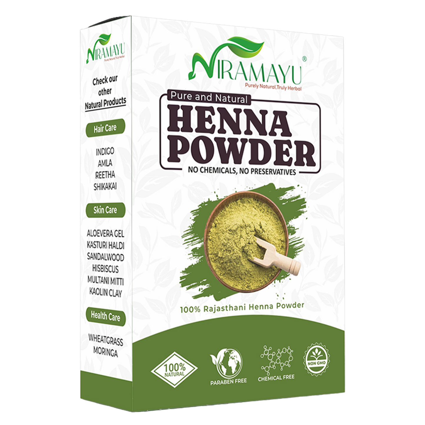 Niramayu Henna/Mehndi Powder for Hair 200g | Enriched with Herbals for Hair Colour & Conditioning, Grey Coverage, Shine and Scalp Care | Chemical-Free Plant-Based | Rajasthani Sojat Henna