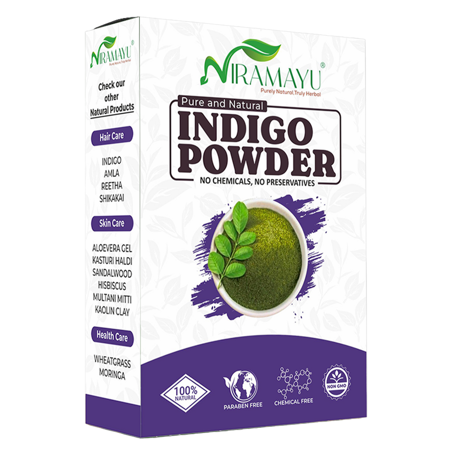 Niramayu Indigo Powder for black Hair 200Gm | Grey Coverage Formula Plant-Based Safe and Chemical-Free Hair Care | For Men and Women Smooth, Glossy and Healthy Hair Solution