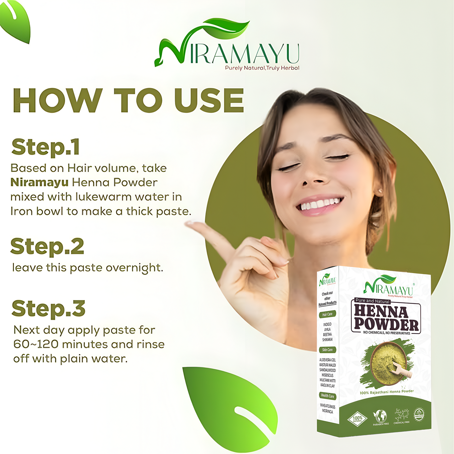 Niramayu Henna/Mehndi Powder for Hair 200g | Enriched with Herbals for Hair Colour & Conditioning, Grey Coverage, Shine and Scalp Care | Chemical-Free Plant-Based | Rajasthani Sojat Henna