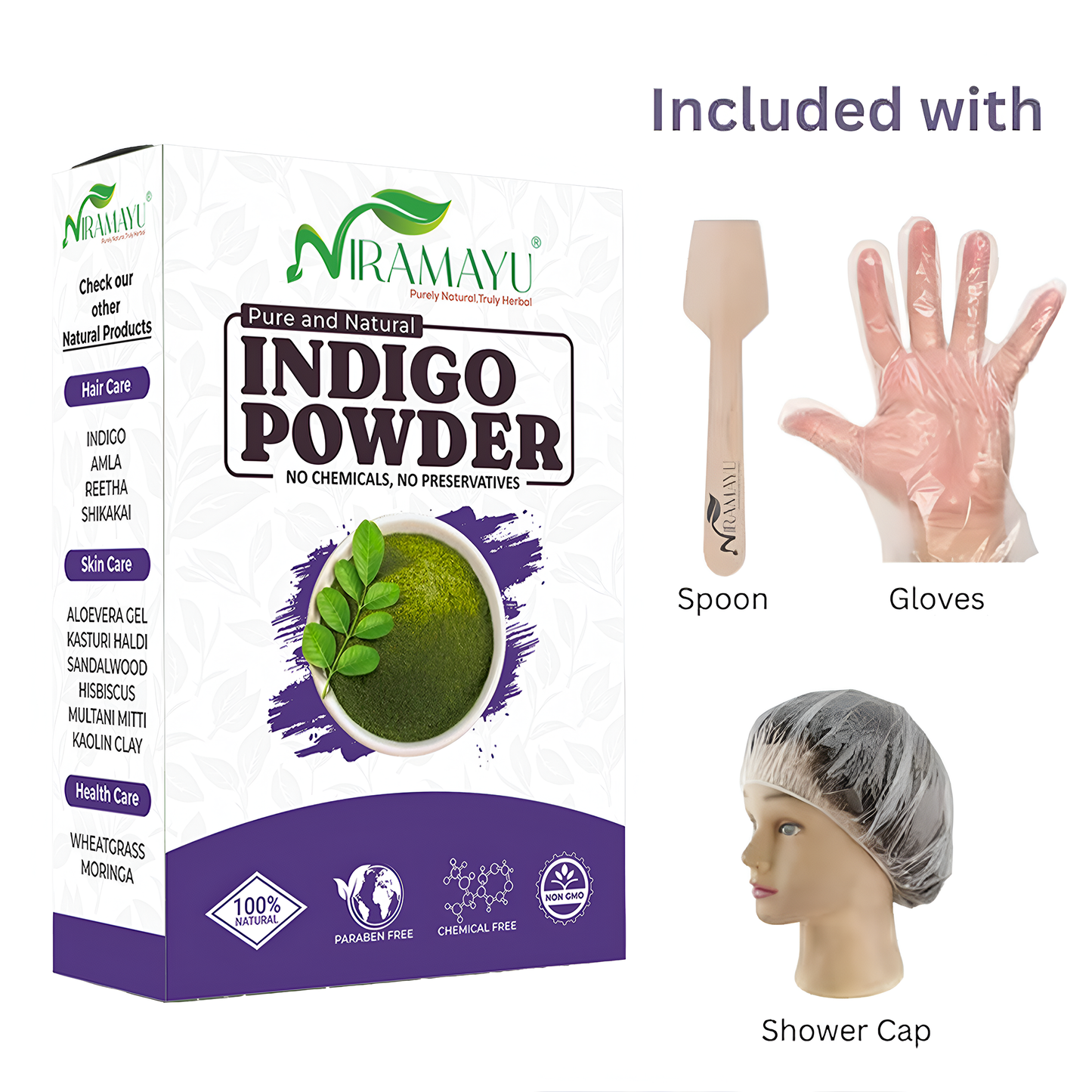 Niramayu Indigo Powder for black Hair 200Gm | Grey Coverage Formula Plant-Based Safe and Chemical-Free Hair Care | For Men and Women Smooth, Glossy and Healthy Hair Solution