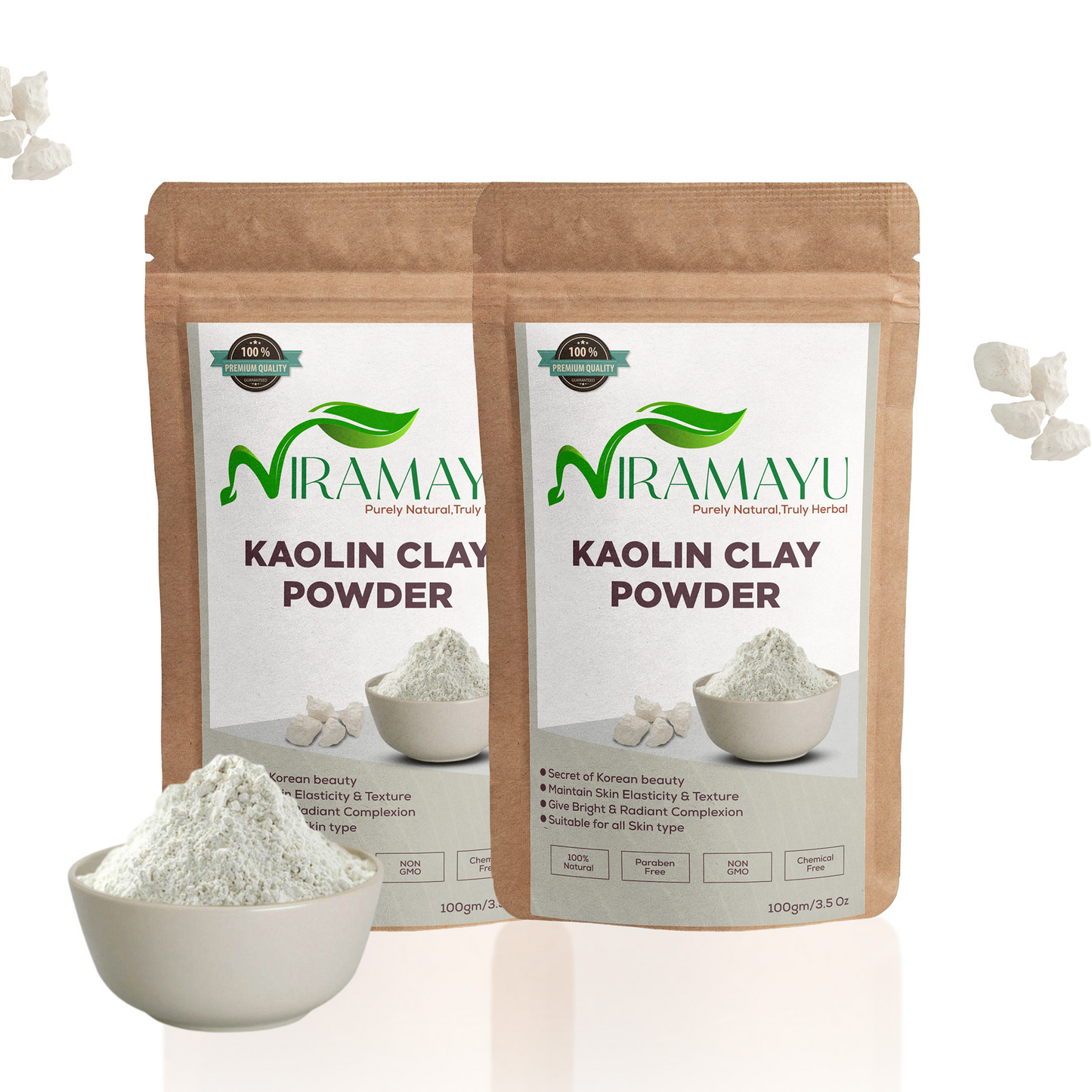 NIRAMAYU Kaolin Clay Powder for Face Pack | Natural White Clay Powder for Facial Mask and Scrub | Chemical Free Skin Cleansing Powder for Bright Looking Skin, Tan Care and Gentle Exfoliation