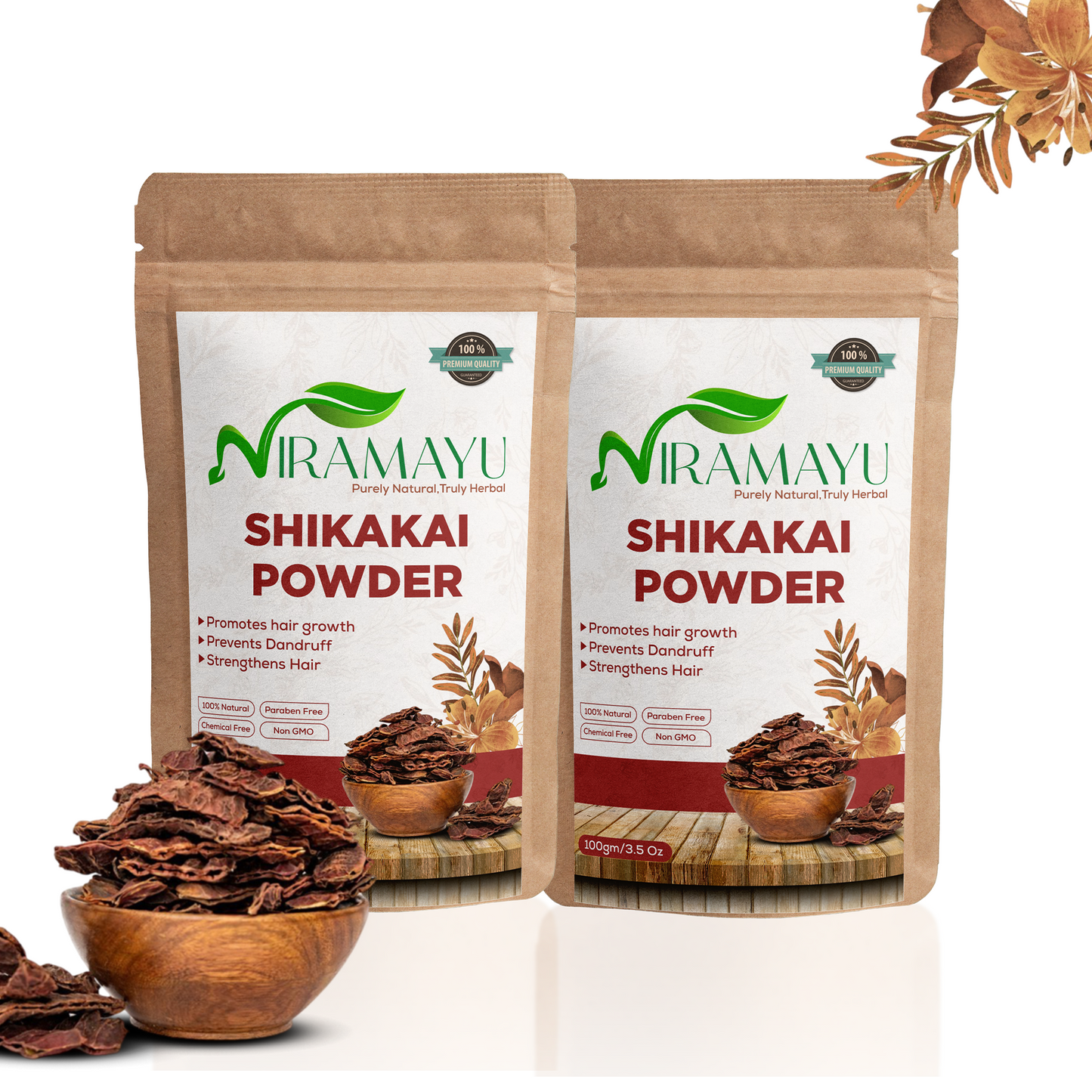NIRAMAYU Shikakai Powder for Hair Growth | Natural Ayurvedic Herbal Hair Cleanser | Chemical Free Hair Care Powder for Soft, Shiny, Frizz Control and Scalp Cleansing